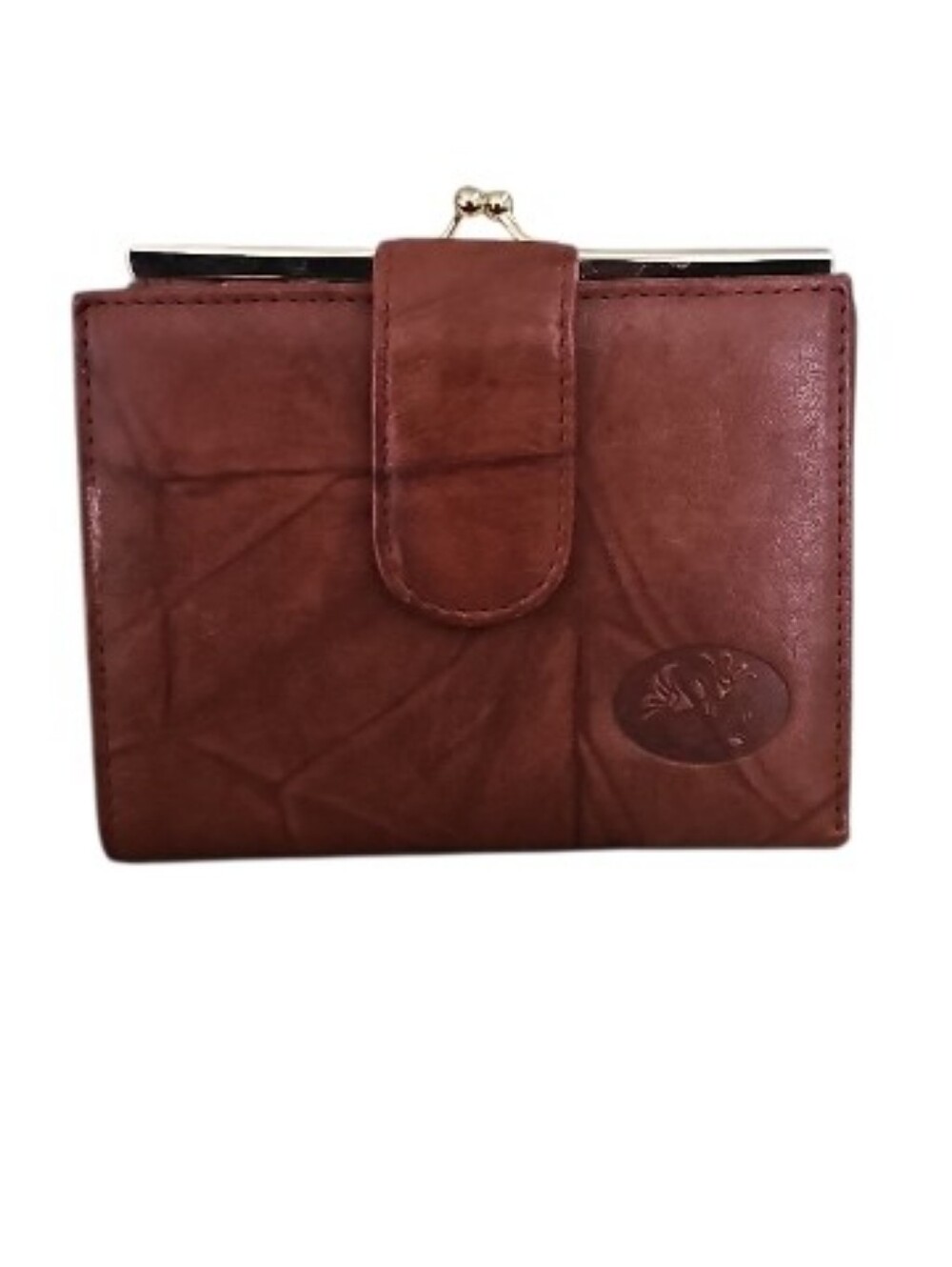 Buxton Vintage Genuine Leather Wallet Brown Kiss Lock Checkbook Slim Organizer